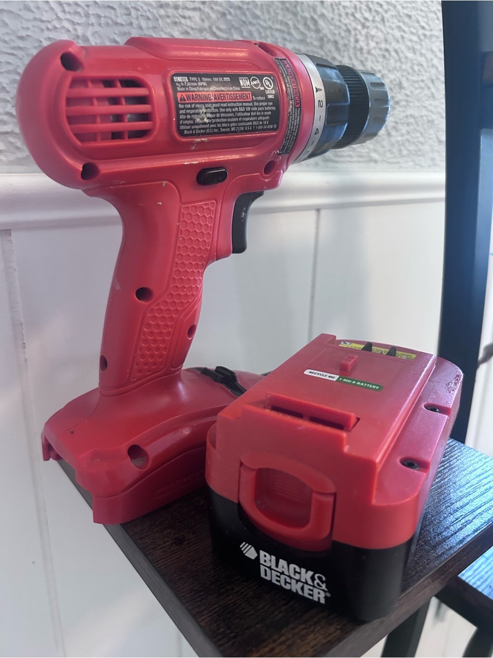 Black & Decker Red Cordless Drill with Red Battery Pack-Spare